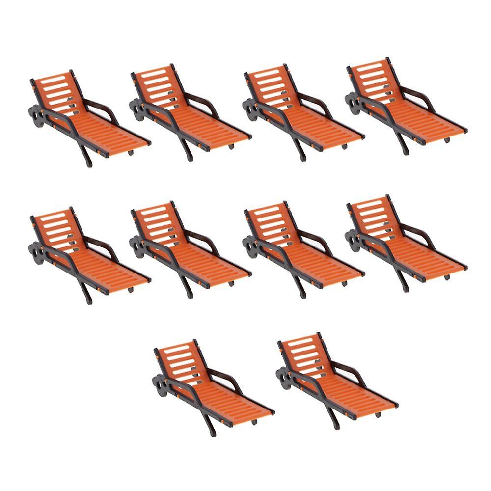 Bugu 10pcs Plastic Beach Bench Sun Loungers Landscaping Model 1:75