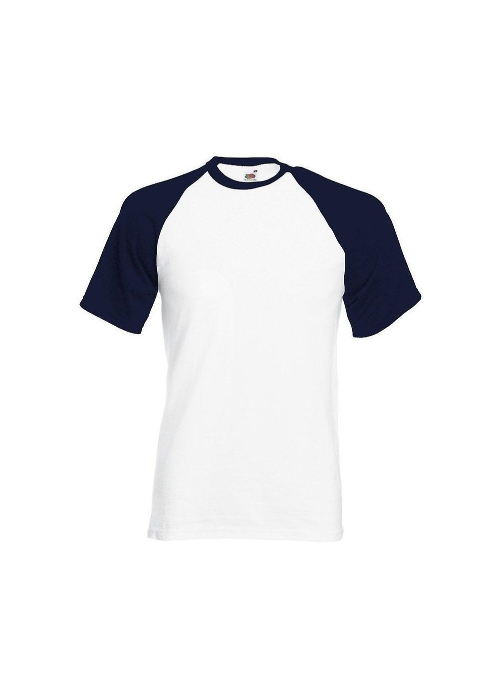 Men's Fruit Of The Loom Short Sleeve Baseball T 61026 White/deep Navy M