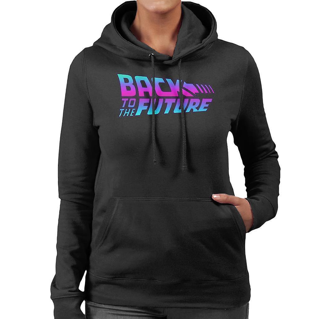 Back to the Future Pink And Blue Gradient Logo Women's Hooded Sweatshirt Black Medium