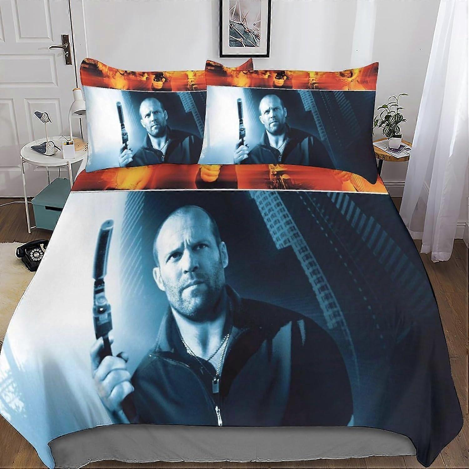 Kerota 3 Pieces Jason Statham Duvet Cover Set 3D Bedding Quilt Pillowcase, Zipper Closure Soft Microfiber, Star Bedding Set for Adults and Kids Sin...