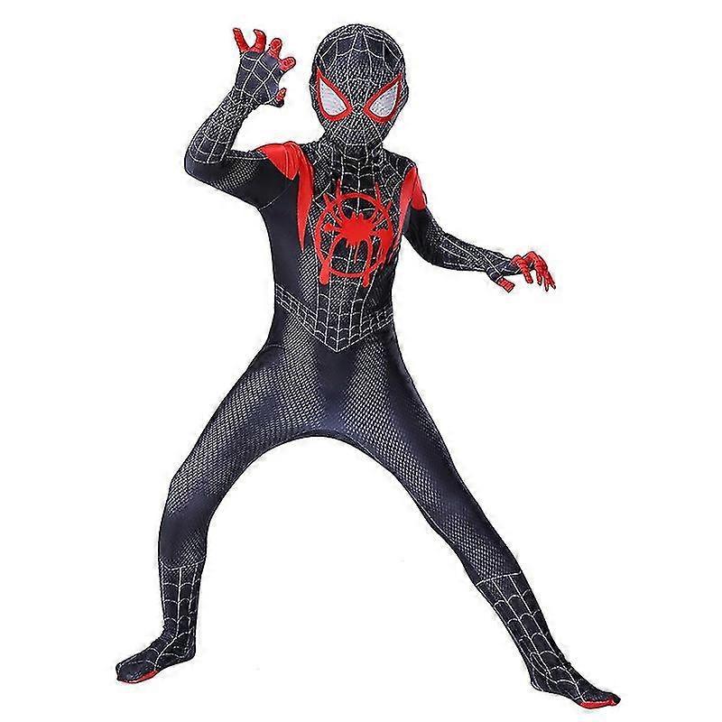 Lequeen Kids Miles Morales Costume Spiderman Cosplay Jumpsuit Halloween Cosplay SuitCarnival 130CM