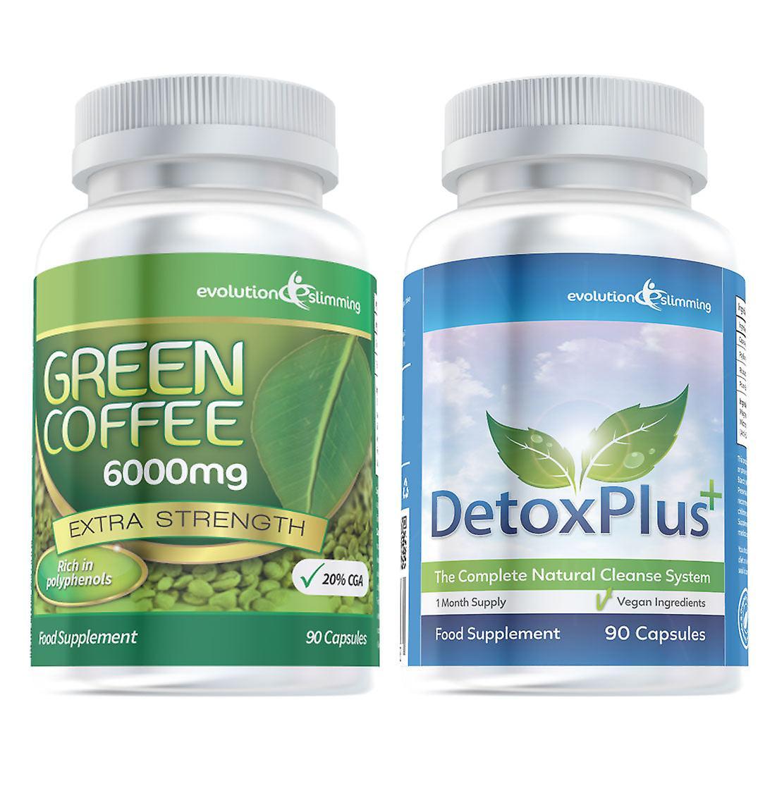 Green Coffee Bean Extract 6000mg Detox Combo Pack - 1 Month Supply - Fat Burning and Colon Cleansing - Evolution Slimming