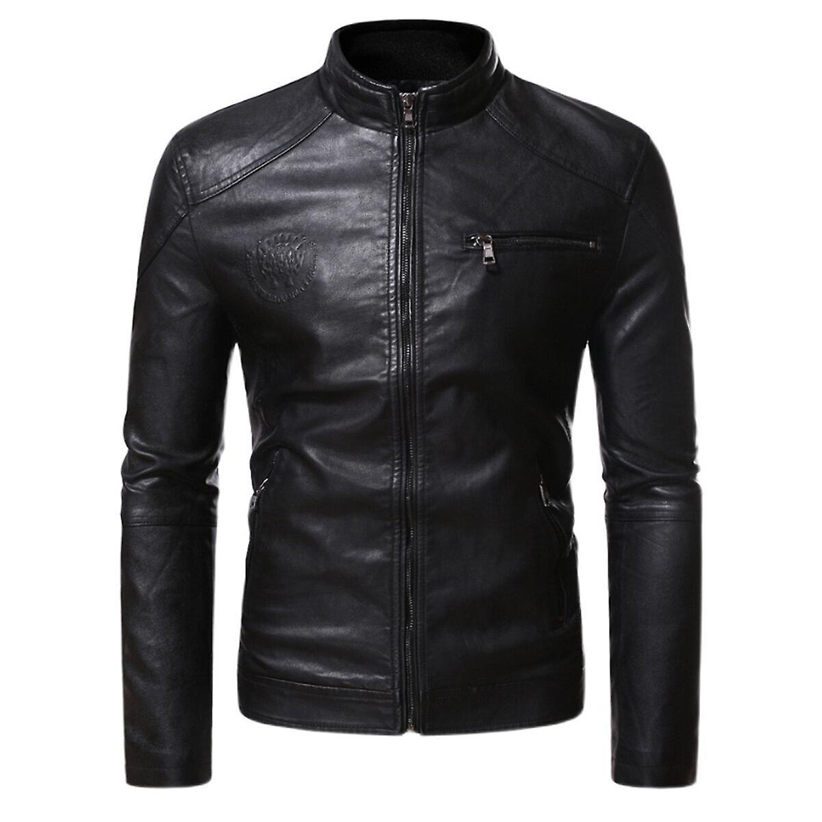 Allthemen Mens Classic PU Leather Thicken Everyday Wear Jacket Black XS