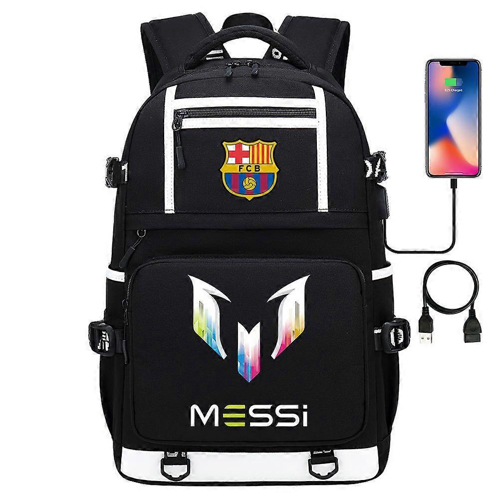 Yixin Tech Messi Barcelona Printed Backpack Travel Bag Student Schoolbag Waterproof Computer black