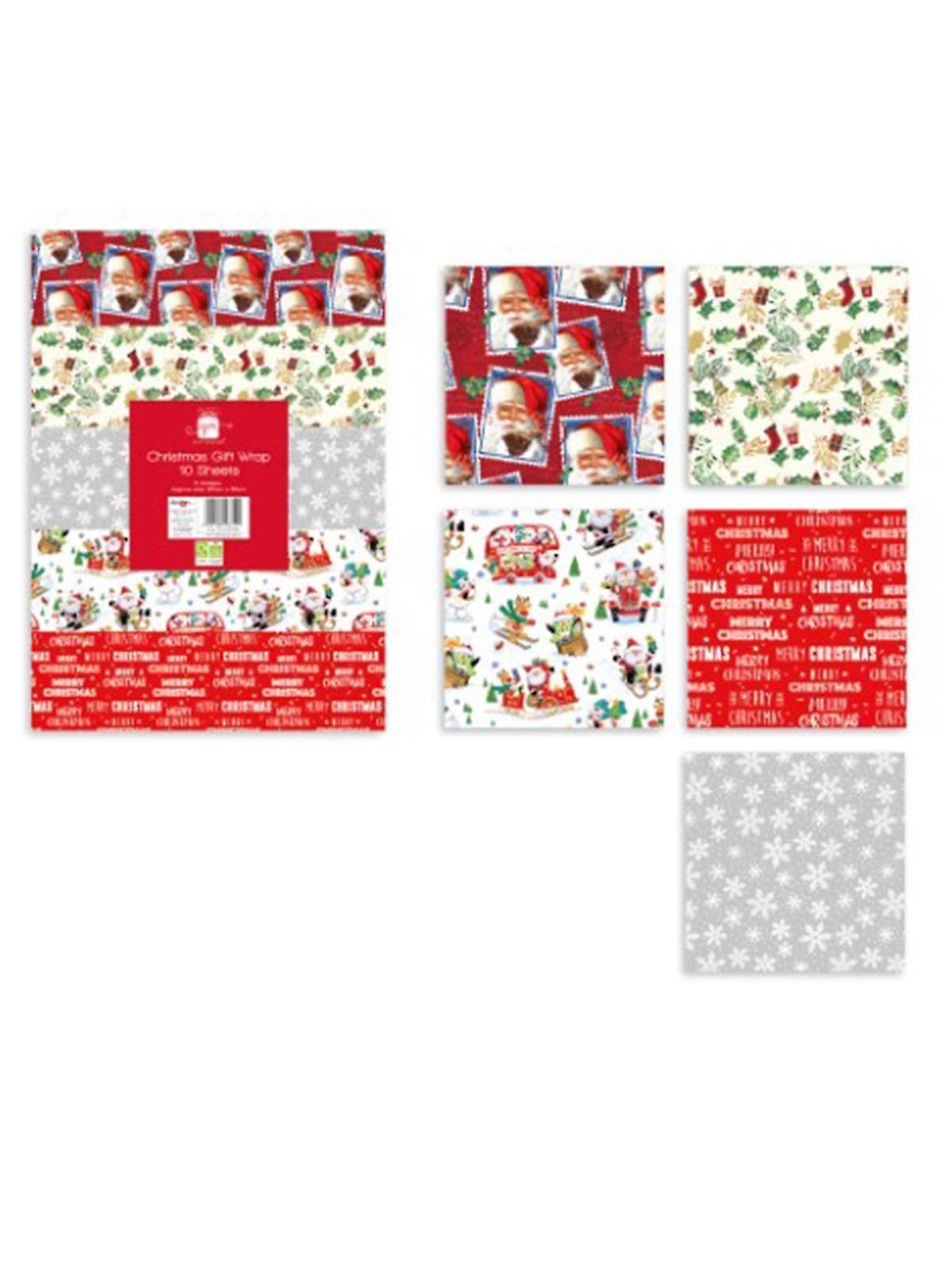 Giftmaker 10 Sheets Christmas Gift Wrap 5 Designs 50 x 50cm Multicoloured