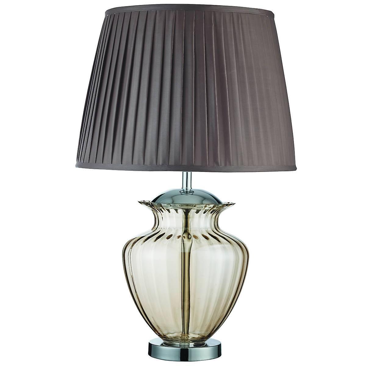 Searchlight Lighting Elina 1 Light Table Lamp Chrome, Amber and Glass with Brown Pleated Shade, E27