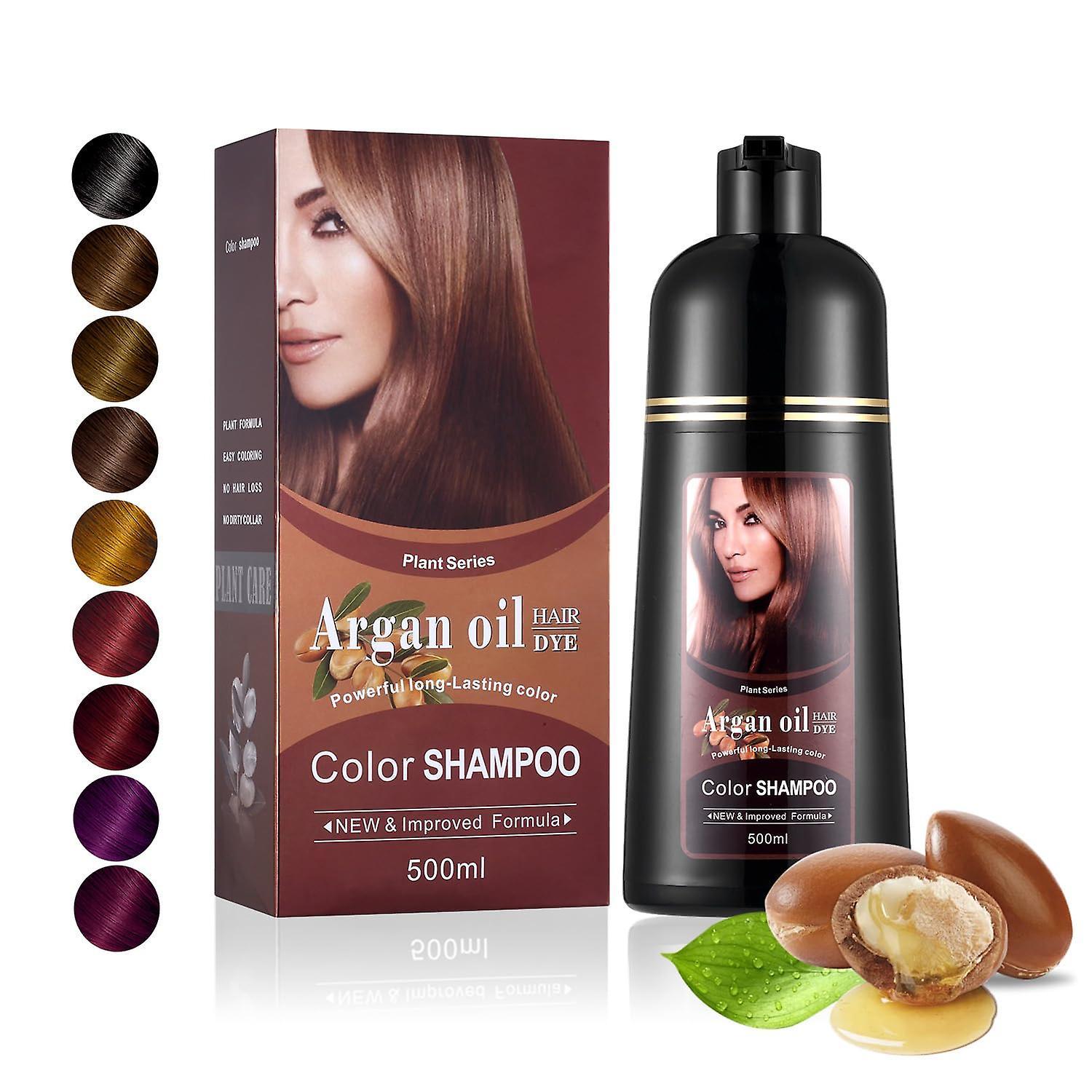 Lelinker Argan Oil Hair Dye Color Shampoo 500ml,3 in 1 Hair Dye Shampoo, Easy To Use,Instant Fast Acting Long Lasting Burgundy