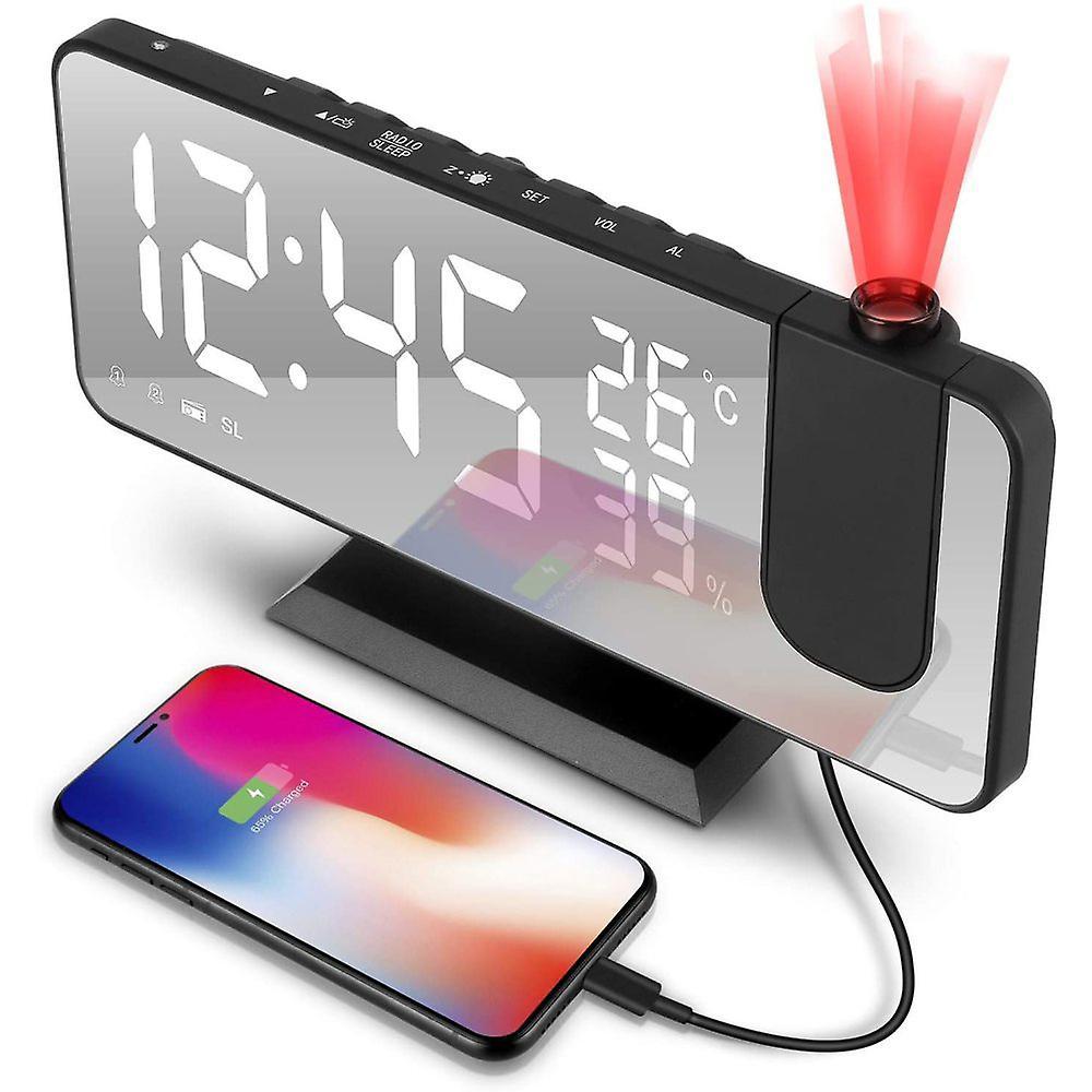 Axxx Projection alarm clock, digital alarm clock with projection, radio alarm clock with USB connection, large LED display, Snooze dual alarm, proj...