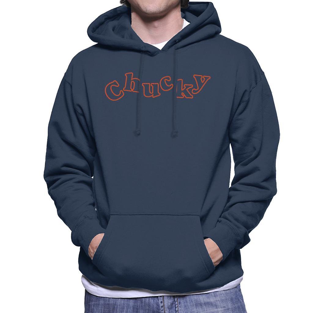 Chucky Playful Font Men's Hooded Sweatshirt Navy Blue X-Large