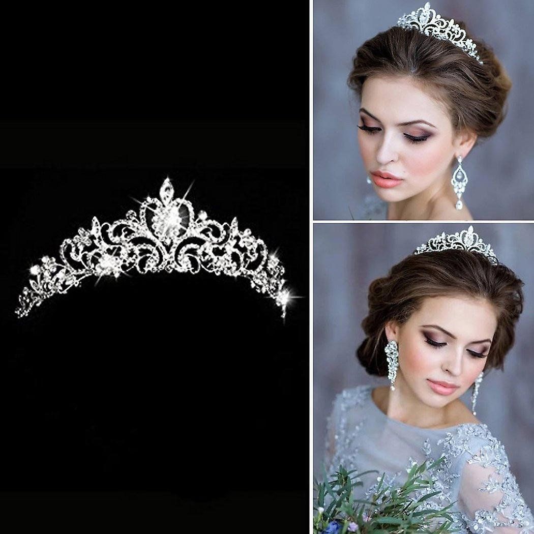 Yydd Crystal Tiara Silver Crown Bride Princess Rhinestone Hair Jewelry Deco