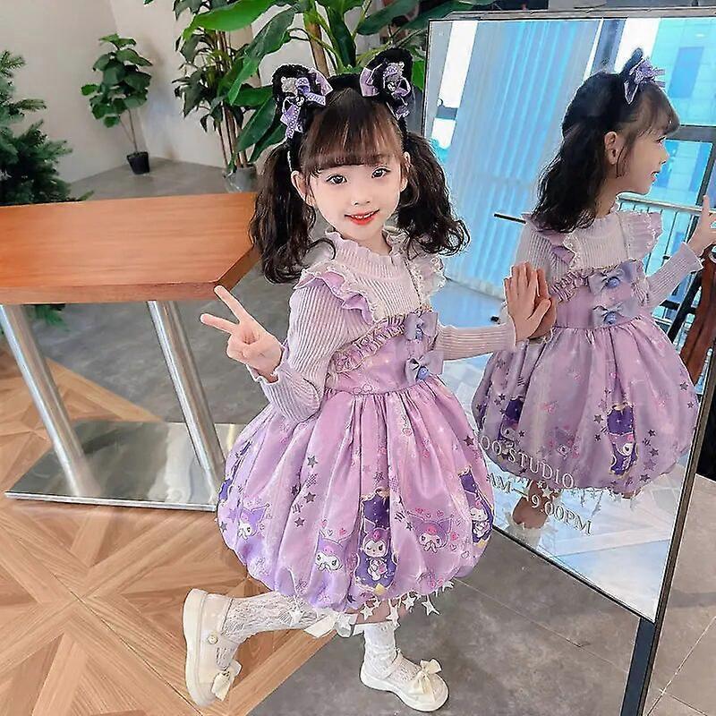 Hcankcan Kawaii Sanrio Kuromi Girls Lolita Dress Long Sleeve Lantern Skirt Spring Autumn Cartoon Sweet Princess Dress Children's Clothing 120