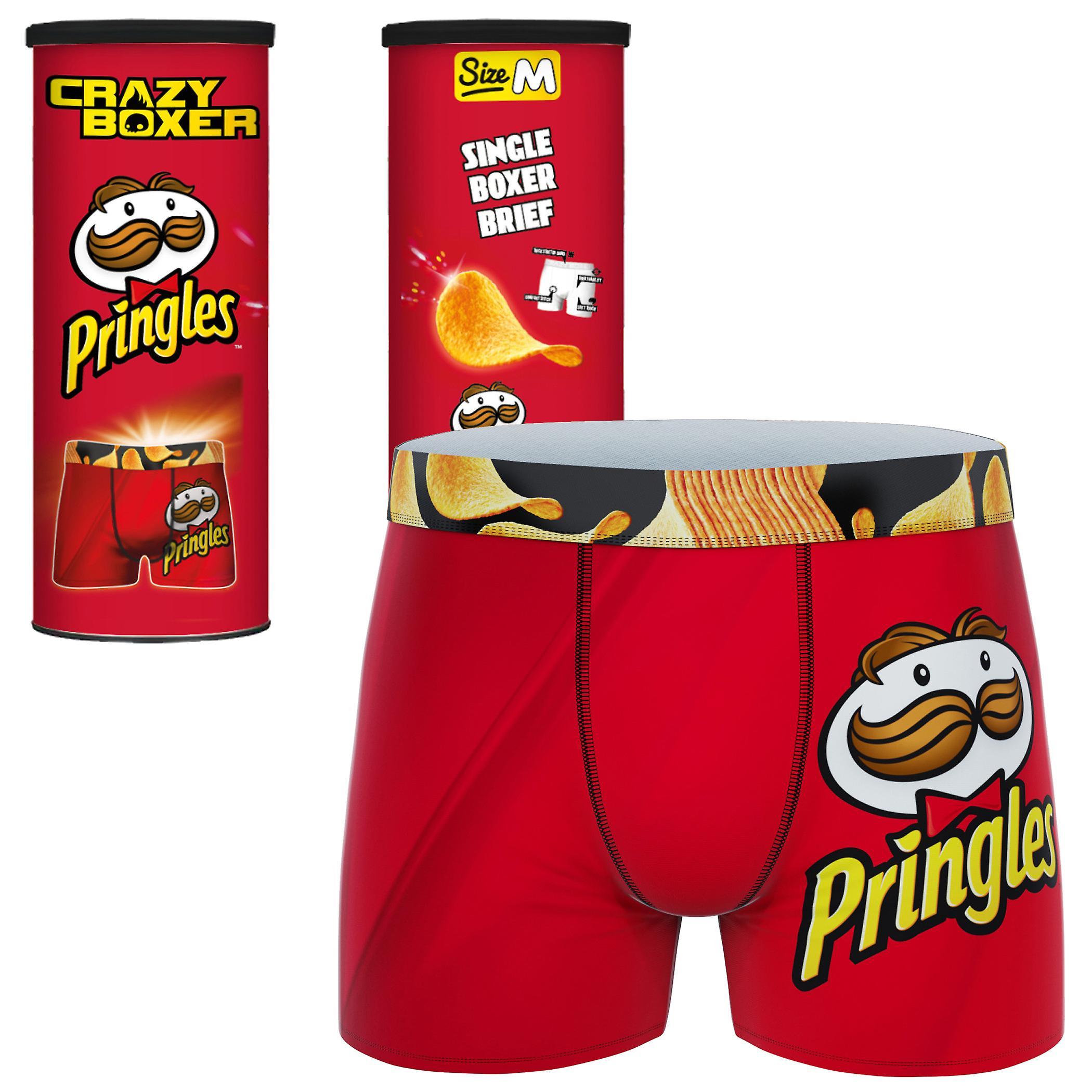 Pop Culture Crazy Boxers Pringles Logo Boxer Briefs in Pringles Can Red Large (36-38)