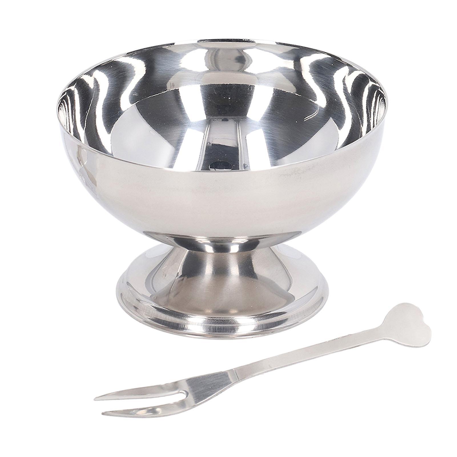 Favrison Ice Cream Bowl Stainless Steel Dessert Pudding Bowls Sundae Salad Serving Dip Bowl Trifle Tasting Bowls With Fork 250ML