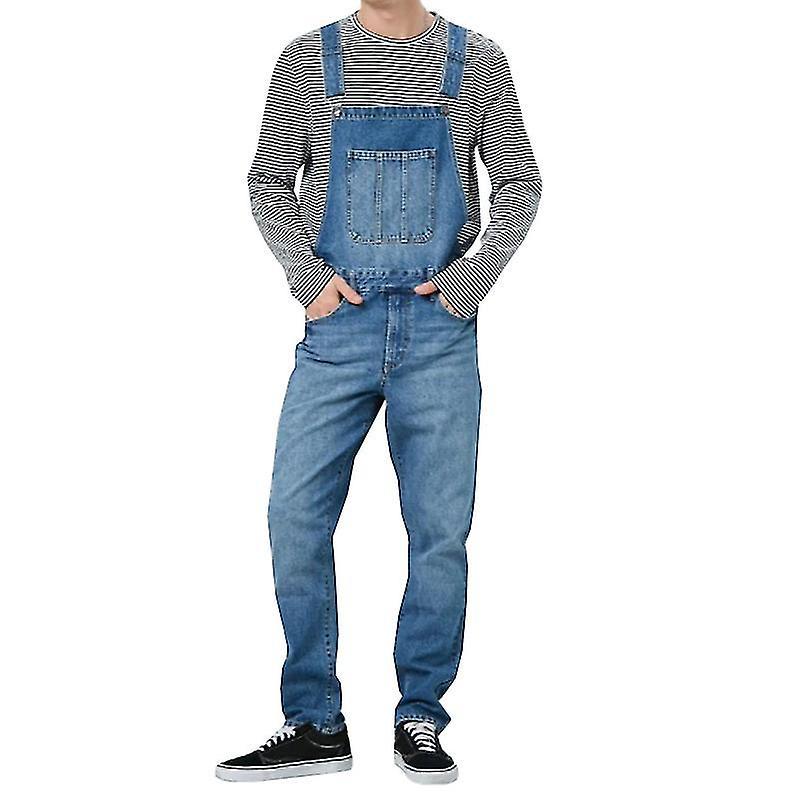 Colorans Men Jeans Pants Denim Dungarees Overalls Bib And Brace Work Trousers Dark Blue 2XL