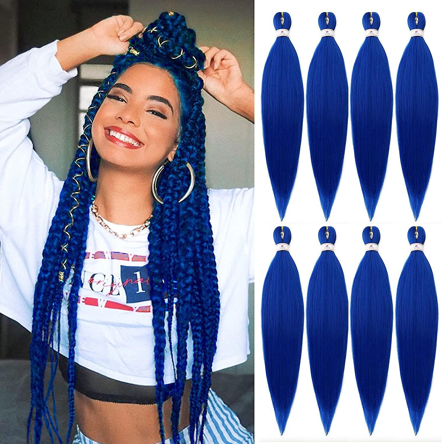 Phwj Blue Ez Braid Pre-stretched Braiding Hair,8packs-26inch Ez Braid Professional Hair Yaki Texture Synthetic Hair Extensions(8packs-26inch)