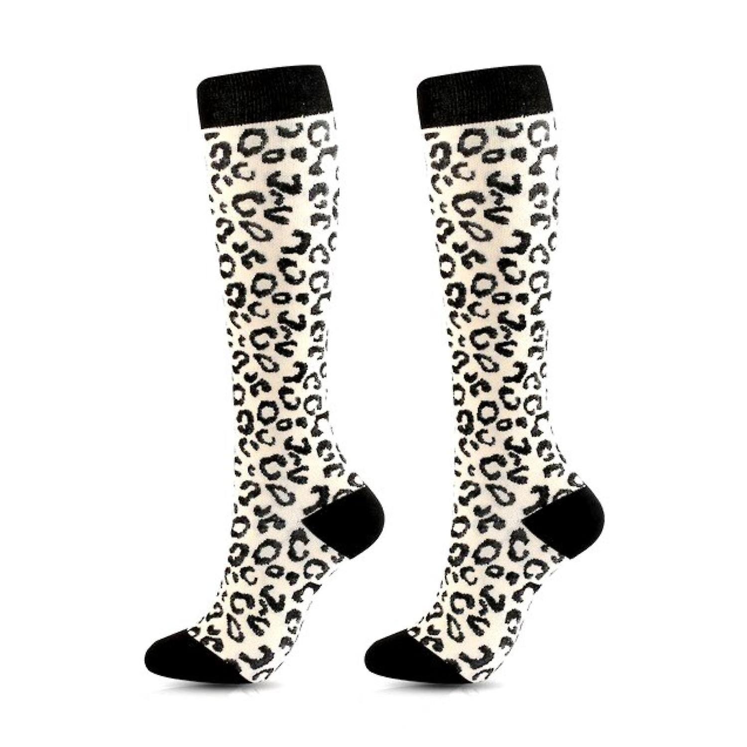 Sock Panda Off White Animal (Leopard) Print Knee High Socks (Compression Socks) Multicolor S/M