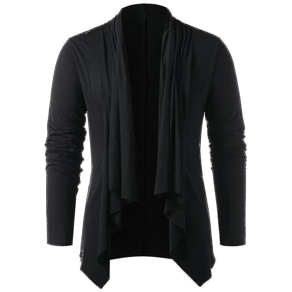 Szltcv Men's Drape Front Open Cardigan Long Sleeve Solid Irregular Hem T-shirt Tops Black L