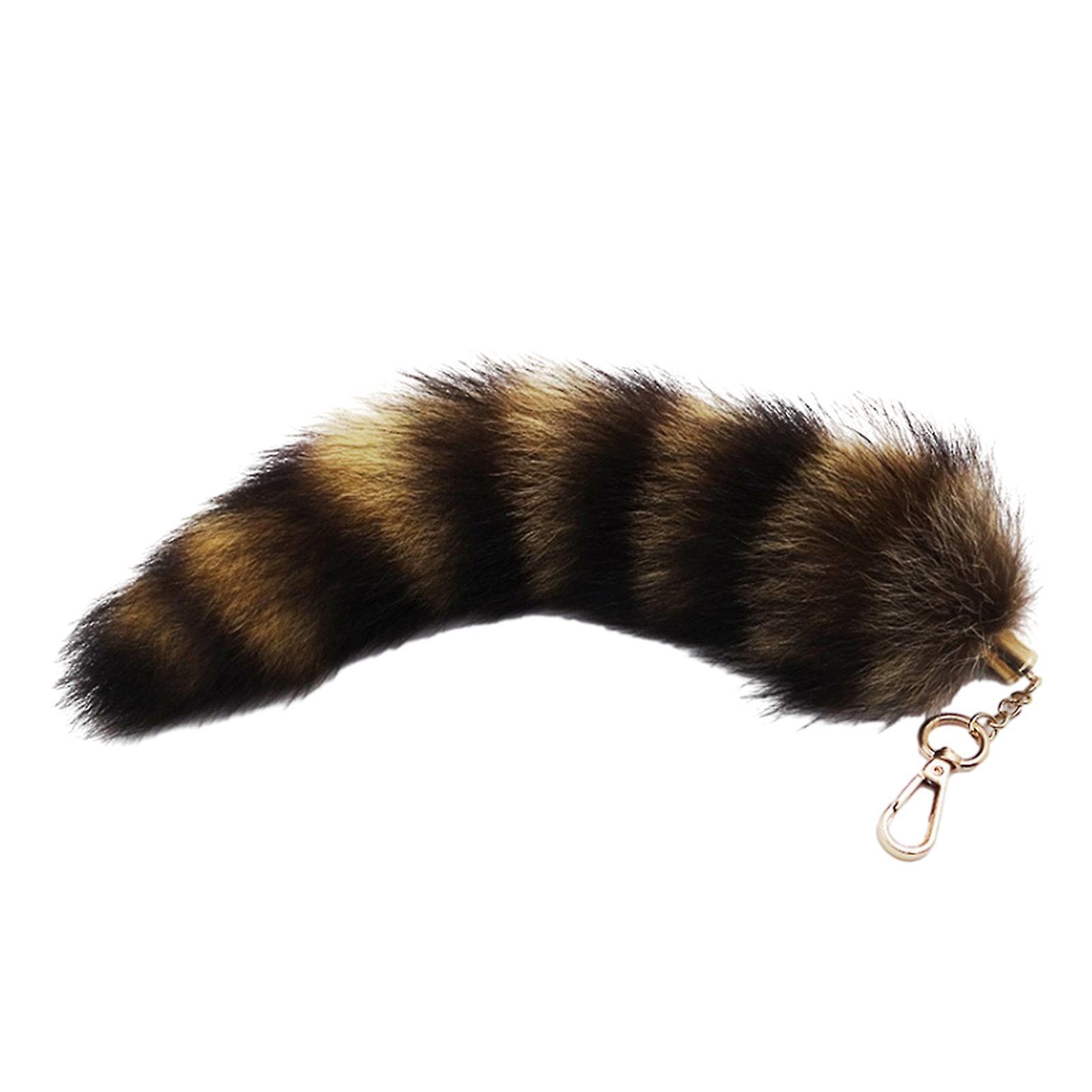 Auleset Faux Raccoon Tail Fur Decoration Soft Fluffy Lobster Clasp DIY Car Key Ring Hanging Pendant Backpack Decoration Birthday Gift Yellow