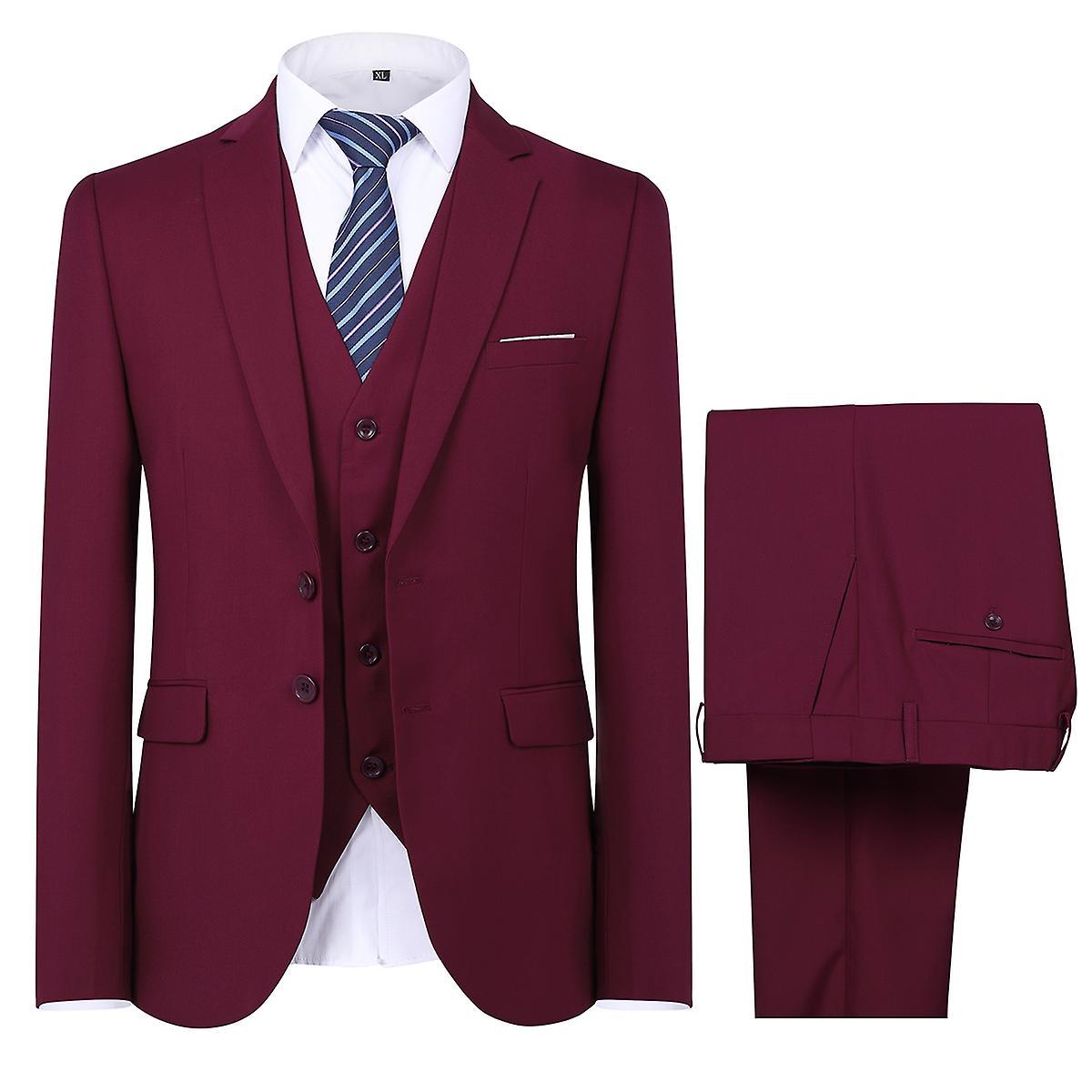 Allthemen Mens Suit for Wedding Party Dinner 3-Piece Business Suit Blazer Vest Pants 9 Colors Red M