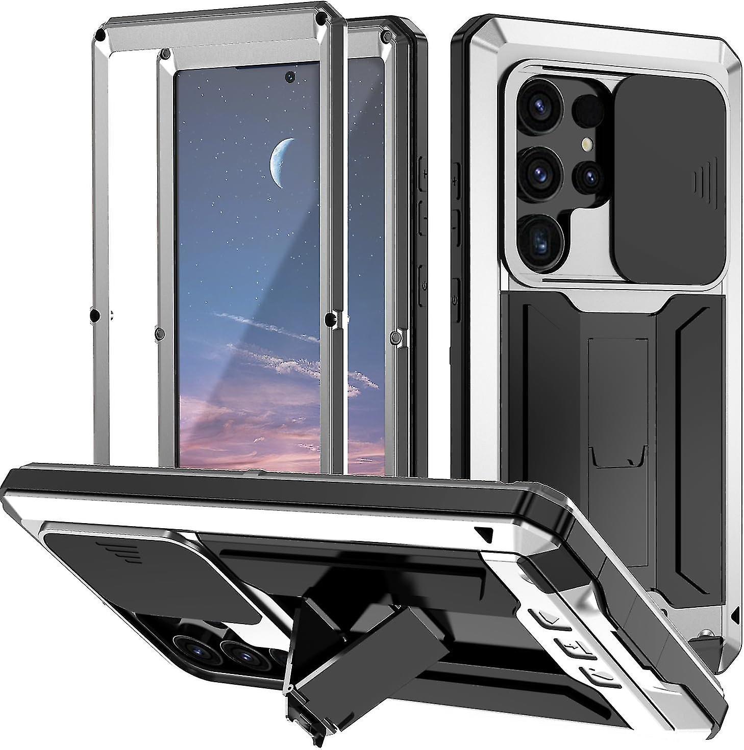 Camila Waterproof Case For Samsung Galaxy S24 Ultra/ S24 Plus/ S24 Aluminum Metal Frame Slide Full Body Silver For S24 Plus