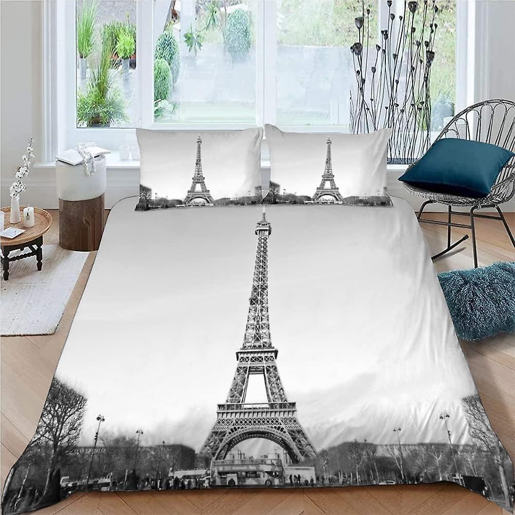 Kerota Bedding Set for Adult cm Eiffel Tower Duvet Cover Buildings Microfiber Bedding Set + 2 Pillowcases Double200x200cm