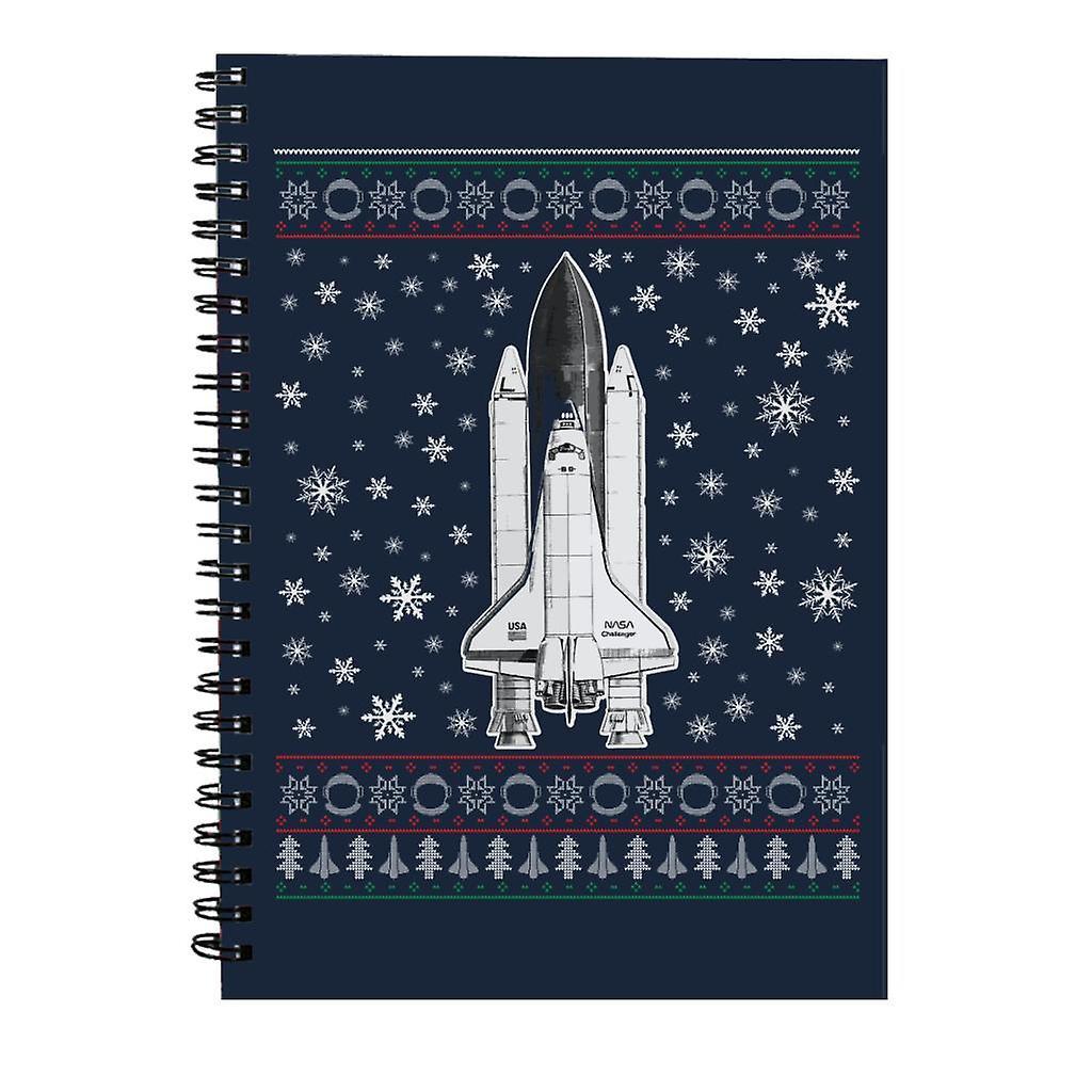 NASA Challenger Shuttle Christmas Knit Pattern Spiral Notebook Navy Blue 15 x 21 cm