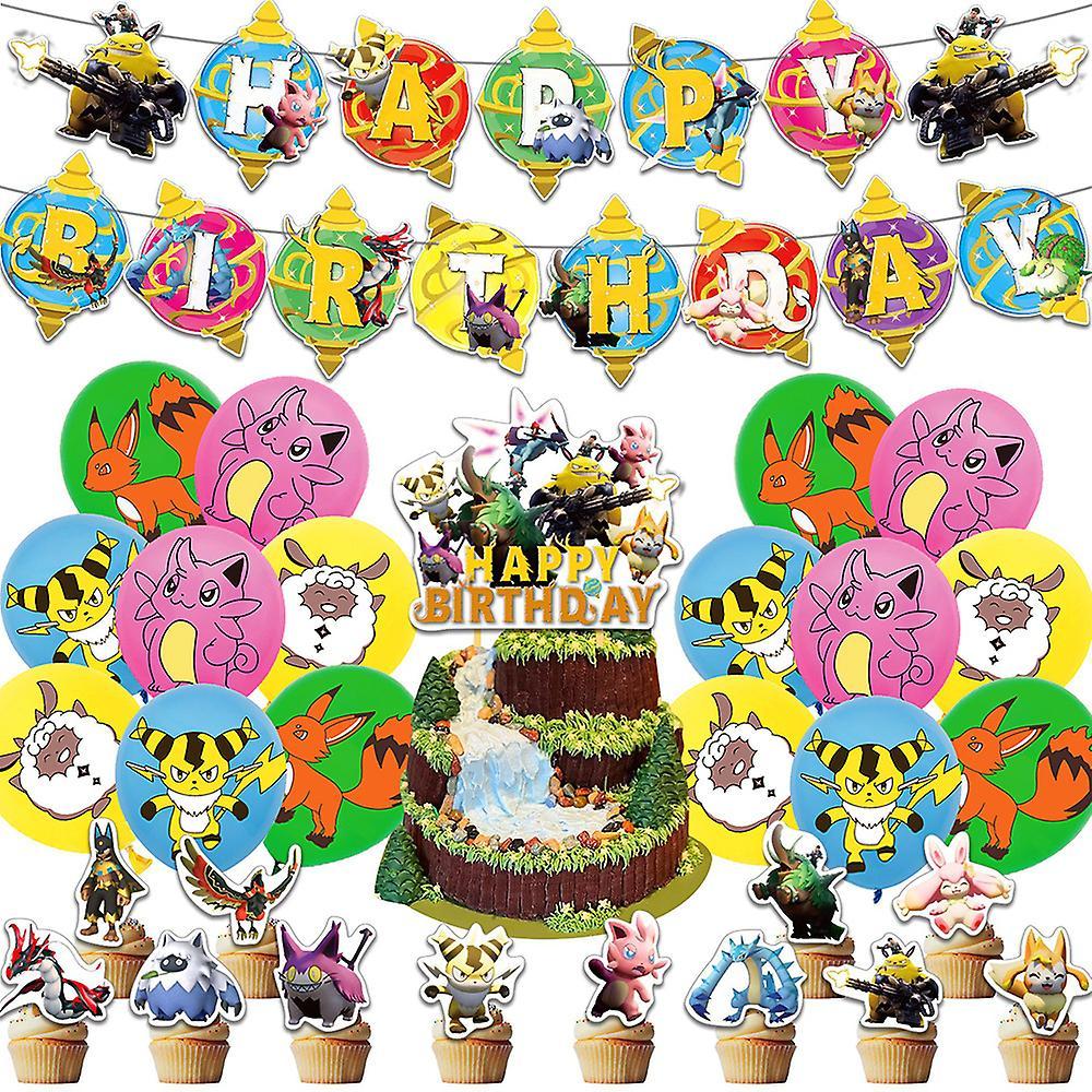 Waytogo Palworld Game Theme Kids Birthday Party Decorations Set Banner Balloons Cake Toppers Supplies