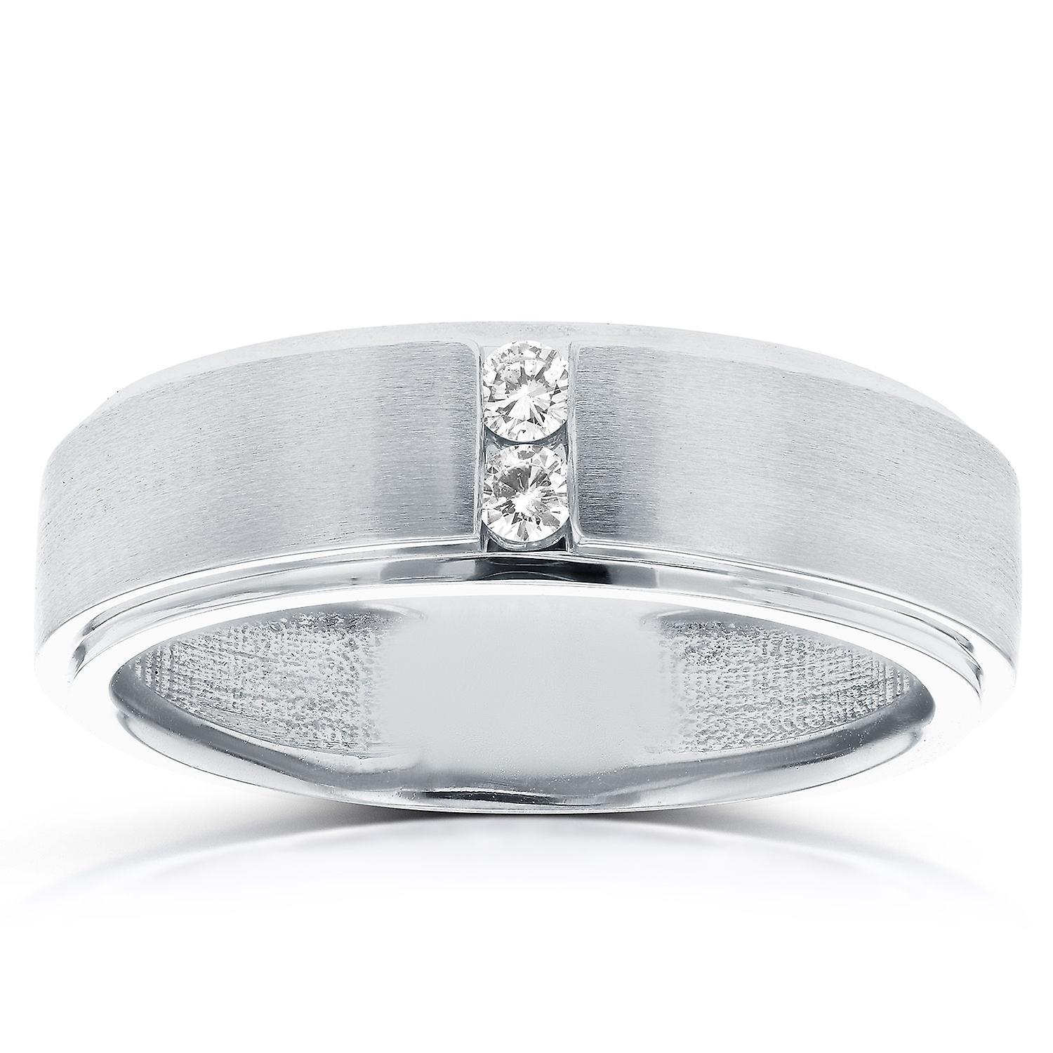 Pompeii3 1/8 ct TDW Mens Brushed Diamond Wedding Ring 10k White Gold