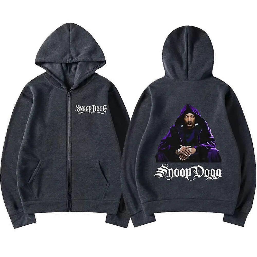 Redkid Limited Rapper Snoop Dogg Graphic Zip Up Hoodies Vintage Tupac Shakur Jackets Hoodie Men Women Fashion Hip Hop Zipper Sweatshirt Dark gray L