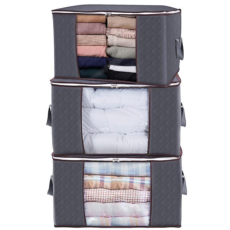 Dewenwils Dww-Gris , Lot de 3 Sac de Rangement Vetement 81L, Grand Boite Rangement Caisse Rangement Cartons Dmnagement pliable Housse Rangement Cou...