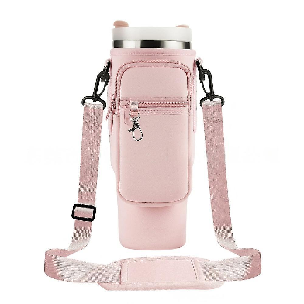 Fongwan Water Bottle Carrier Bag For Stanley 40oz Tumbler, Water Bottle Holder With Strap Pouch & Phone Pocket For Stanley Cup Accessories pink