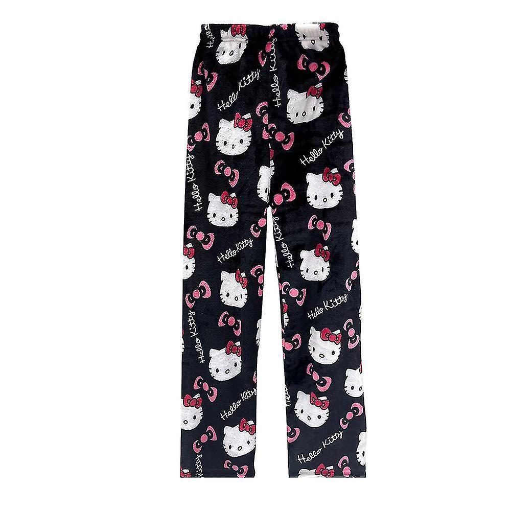 Jxlgv Kawaii Comfy Pajamas For Women Girl Cartoon Cat Hello Kitty All Over Print Flannel Christmas Anime Sleep Pajamas Pants Pink Black L