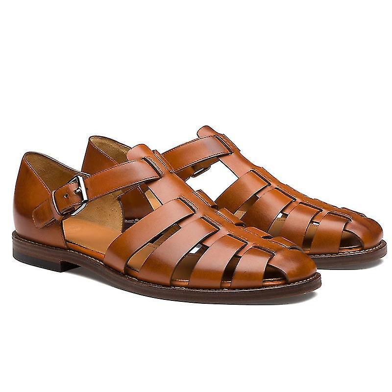 Subaoe Handcrafted Italian Leather Men's Sport Sandals - Closed Toe Outdoor Sandals brown 43