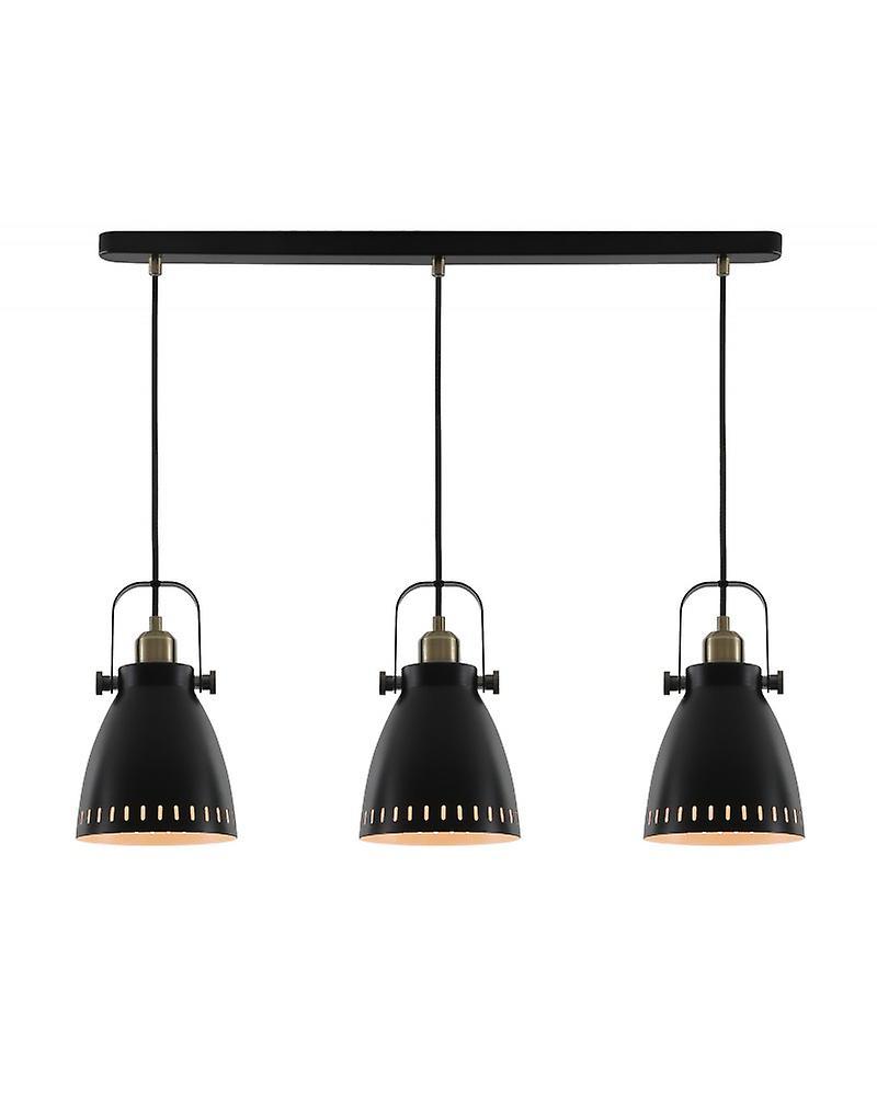 Volani Perry Linear Pendant, 3 X E27, Matt Black/antique Brass/khaki