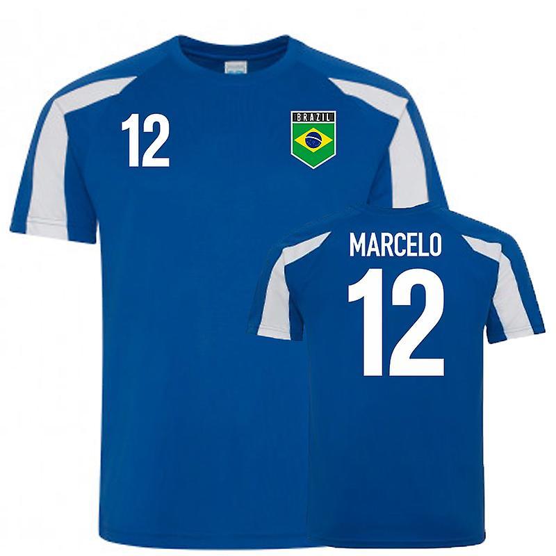 UKSoccerShop Brazil Sports Training Jersey (Marcelo 12) Blue Medium (38-40 inch)