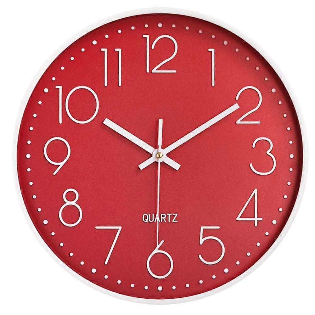 Denuotop Wall Clock Kitchen Clock Quartz Battery Operated Round Modern Home Decor Clock For Living Room Office Class Room Bedrooms (Red)