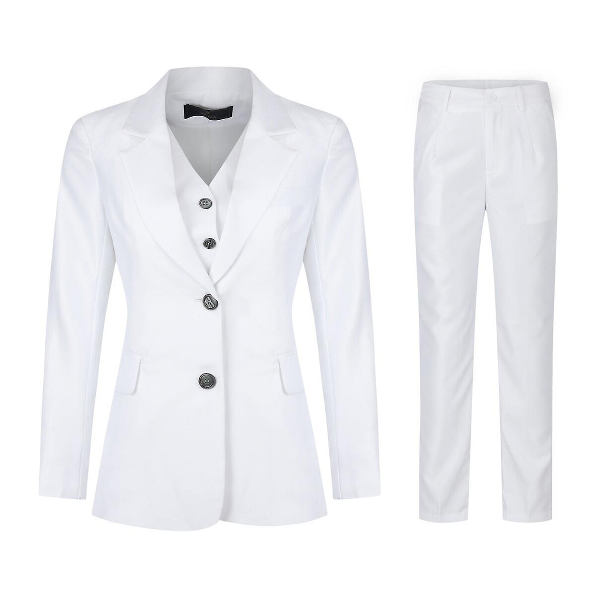 Allthemen Womens 3-Piece Suits Office Professional Business Solid Slim Suit(Blazer & Pants & Vest) White M