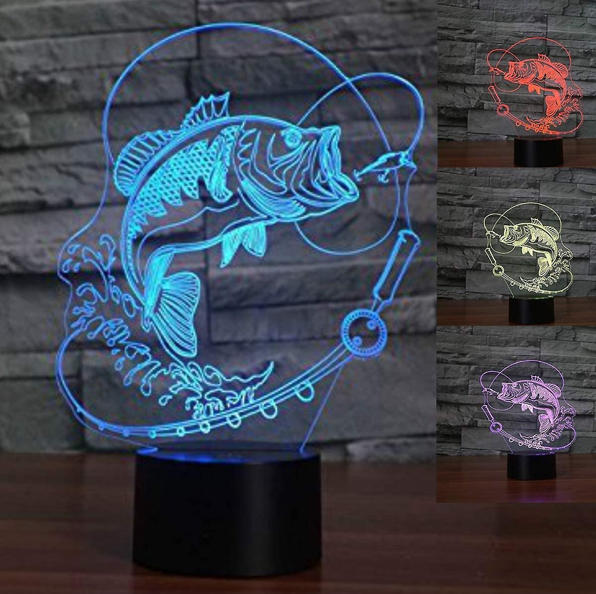 Heytea 3D Night Light Fishing Fish Night Light Lamp Illusion Night Light 7 Color Change Touch Switch Table Desk Decoration Lamps Gift Acrylic Flat ...