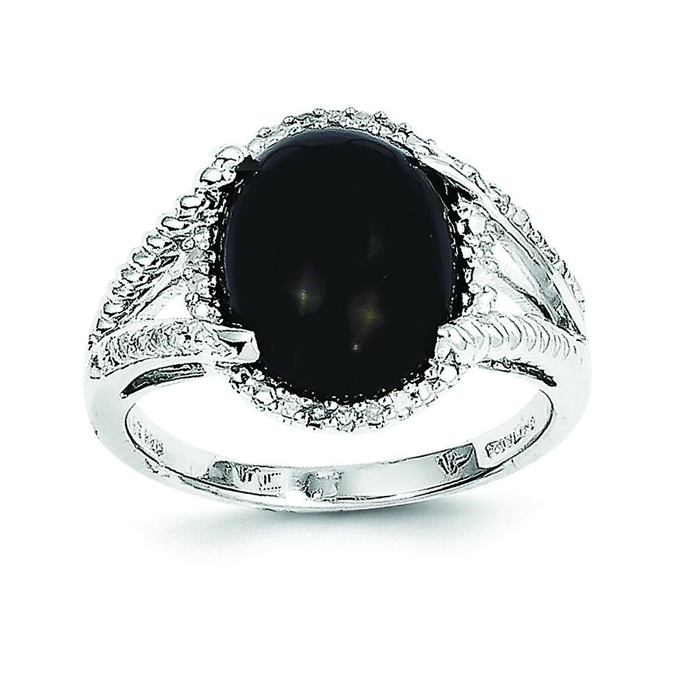 JewelryWeb 925 Sterling Silver Polished Simulated Onyx and Diamond Ring Jewelry for Women - Ring Size: 6 to 9