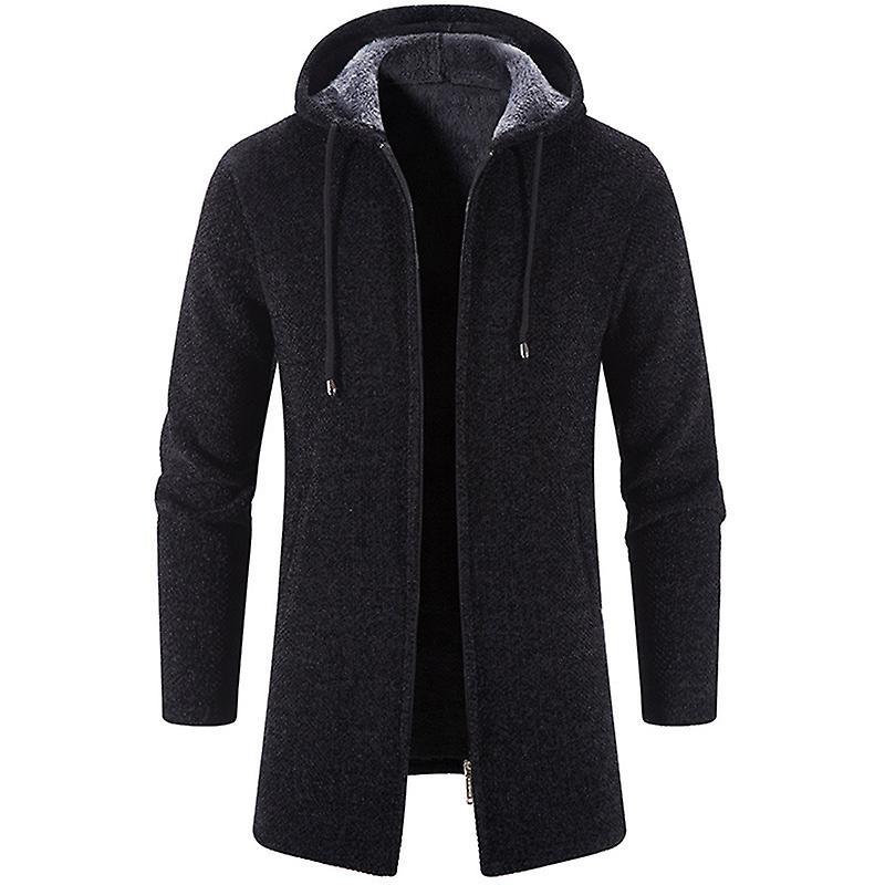 Mmcici Mens Long Open Front Cardigan Sweater, Lightweight Hooded Knitted Cardigan Coat Black L