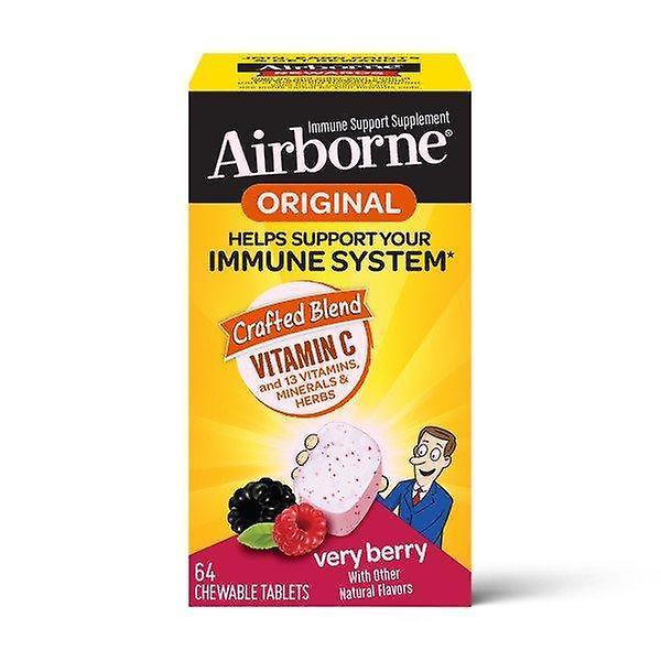 Airborne Very Berry Chewable Tablets, 64 Count - 1000mg Of Vitamin C - Immune Support Supplement (packaging May Vary)