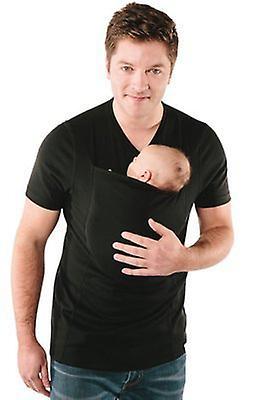 Litzee Men's Baby Strap Shirt, V Neck Short Sleeve Kangaroo T Shirt, Comfortable Breathable Cotton Kangaroo Shirt for dad and Baby Black l