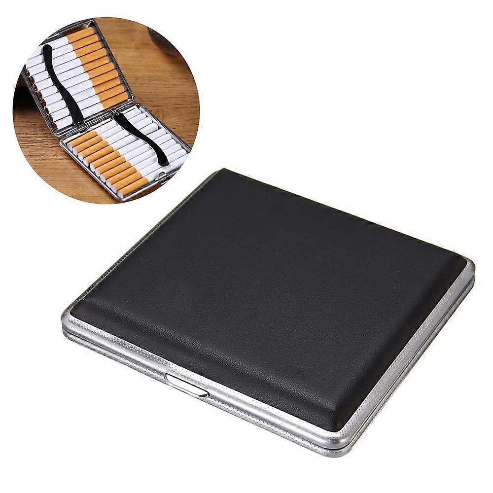 Koigv Leather Metal Cigarette Case for 20 Cigarettes (Black)