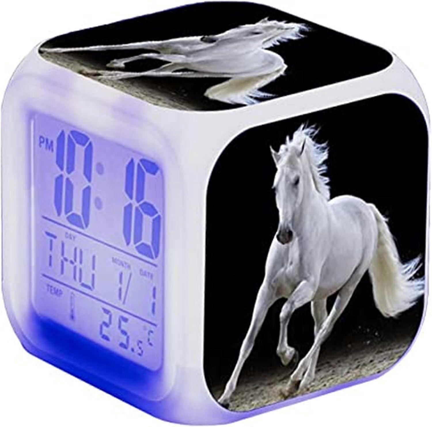 Heyone Horse Alarm Clock - Animal Alarm - LED - With Night Light - Glowing - With Light Display - Birthday Gift for Children