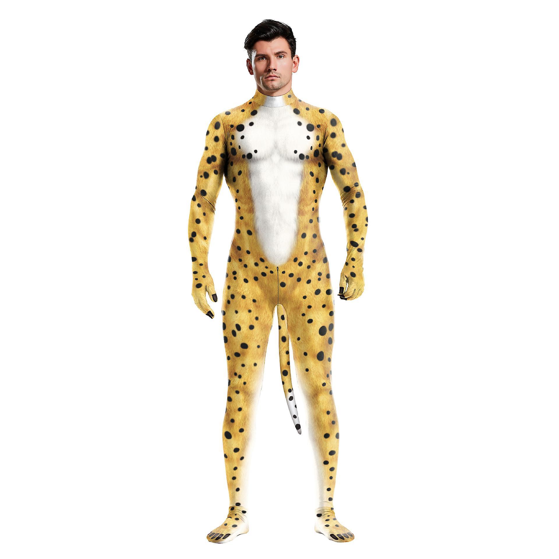 Baiyis Mens Animal Cosplay Costume Leopard 3d Printed Jumpsuit Halloween Fancy Dress Carnival Costume M