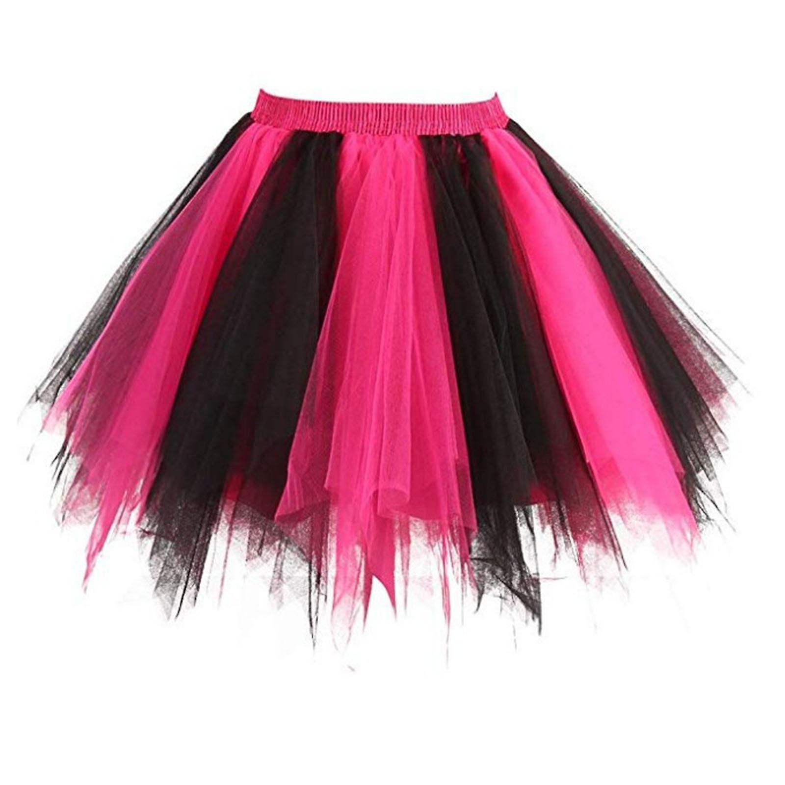 Baodan Tulle Skirt Women Mesh Elastic Tutu Skirt Adult Carnival Dancing Skirt Hot Pink XL