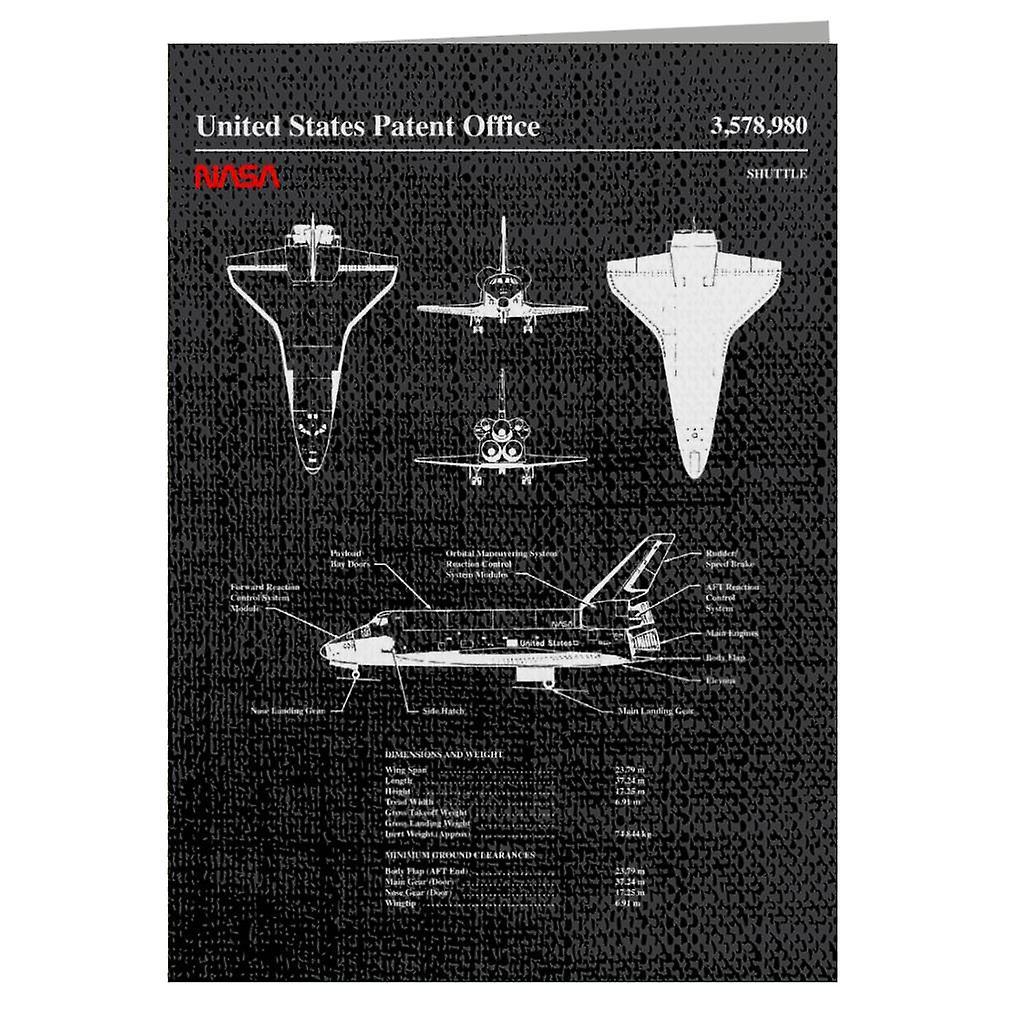 NASA Shuttle Dimensions And Weight Blueprint Greeting Card Black 14.5 x 21cm