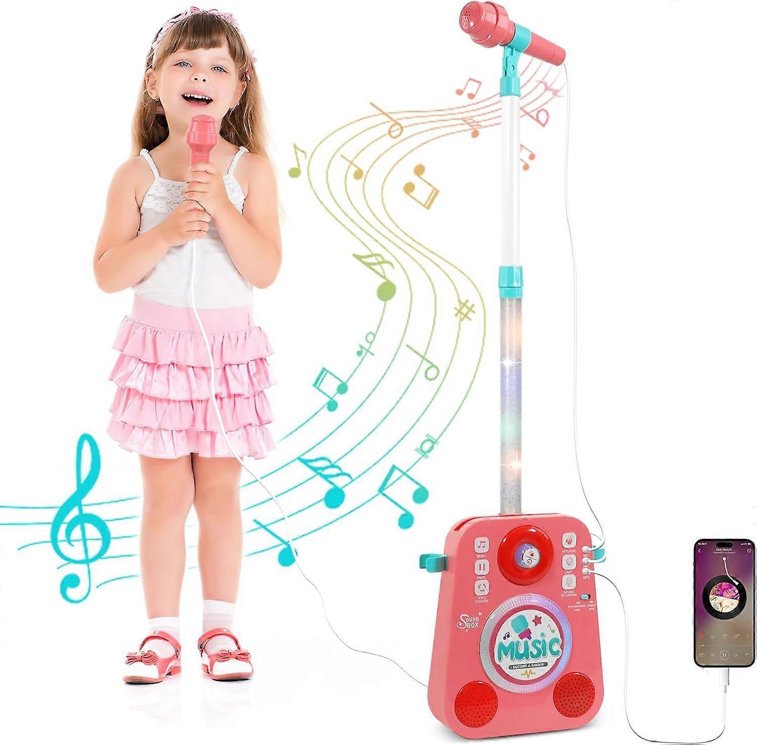 Morakot Kids Karaoke Machine with 2 Microphones and Adjustable Stand, Music Sing Along with Flashing Stage Lights, Portable Children Karaoke Speake...