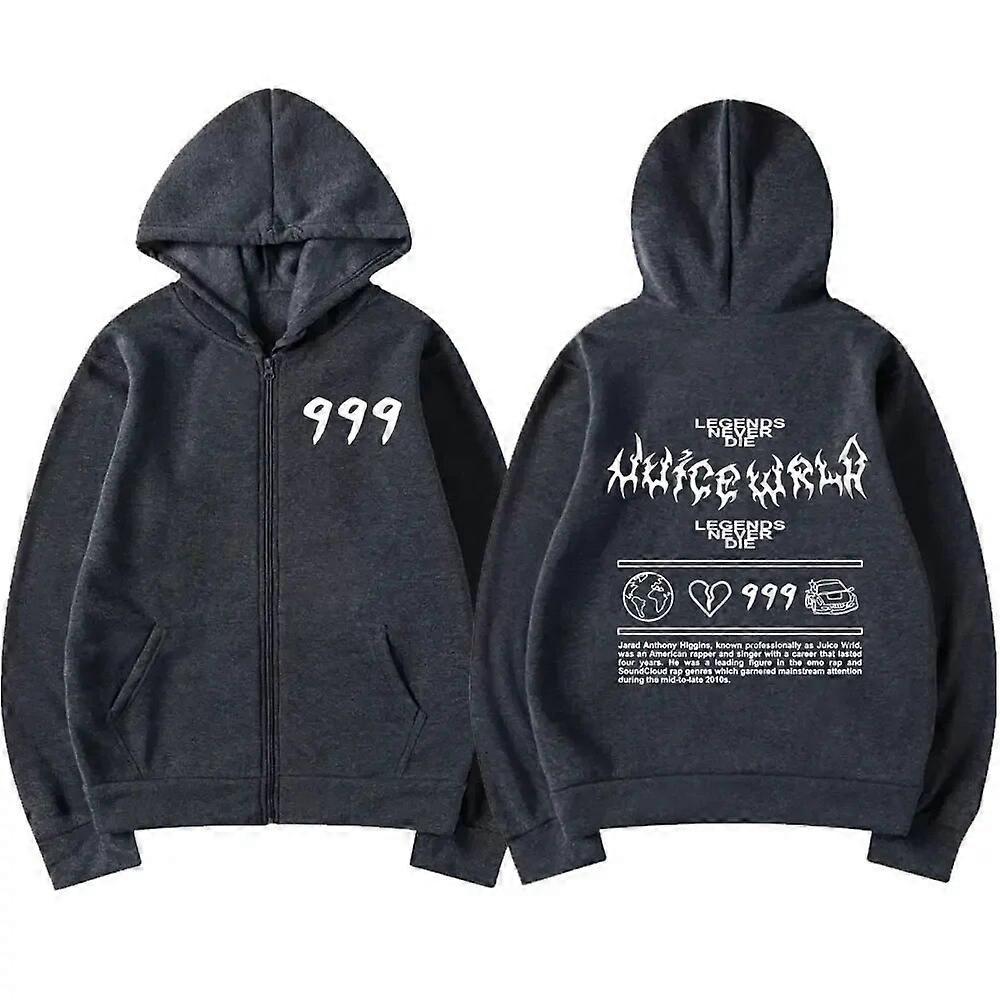 Redkid Rapper Juice Wrld 999 Zip Up Hoodie Y2K Men Casual Fashion Oversized Zipper Sweatshirts Unisex Hip Hop Pullover Coats Streetwear Dark gray M