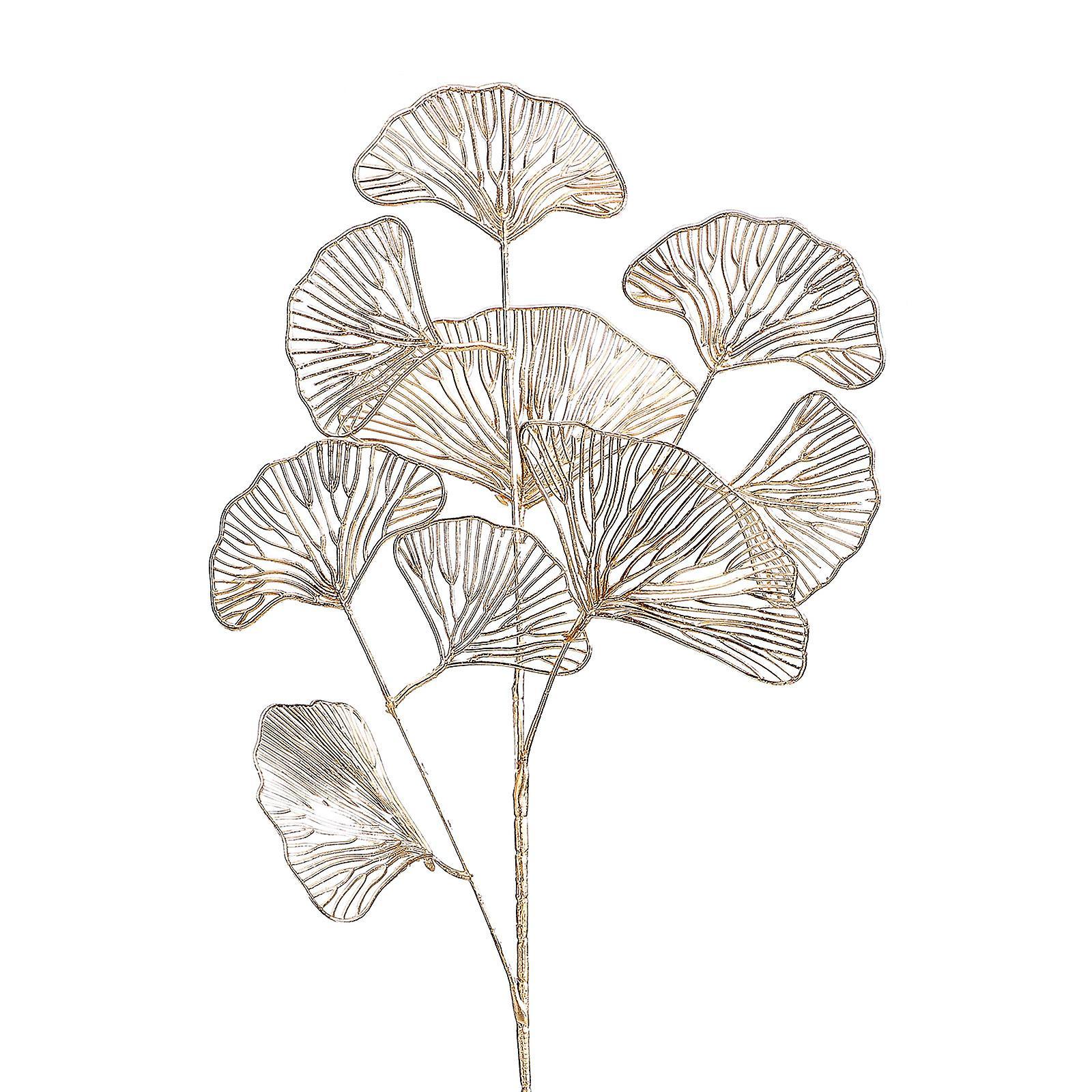 Favrison Artificial 3 Fork Gold Leaf Ginkgo Leaf Dried Flowers Decor 3pcs